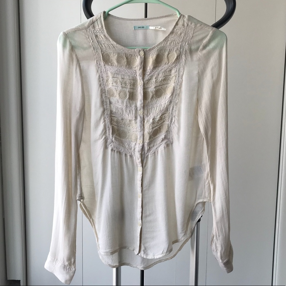 Off White Embroidered Button Down Boho - image 8